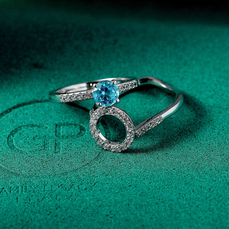GP Royal Art Deco Collection - Set of 2 Swiss Blue Topaz, White Zircon Stackable Ring in Sterling Silver 4369693 2