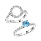 GP Royal Art Deco Collection Set of 2 - Swiss Blue Topaz White Zirco & Blue Sapphire Stackable Ring in Sterling Silver 1.73 Ct.