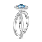 GP Royal Art Deco Collection Set of 2 - Swiss Blue Topaz White Zirco & Blue Sapphire Stackable Ring in Sterling Silver 1.73 Ct.