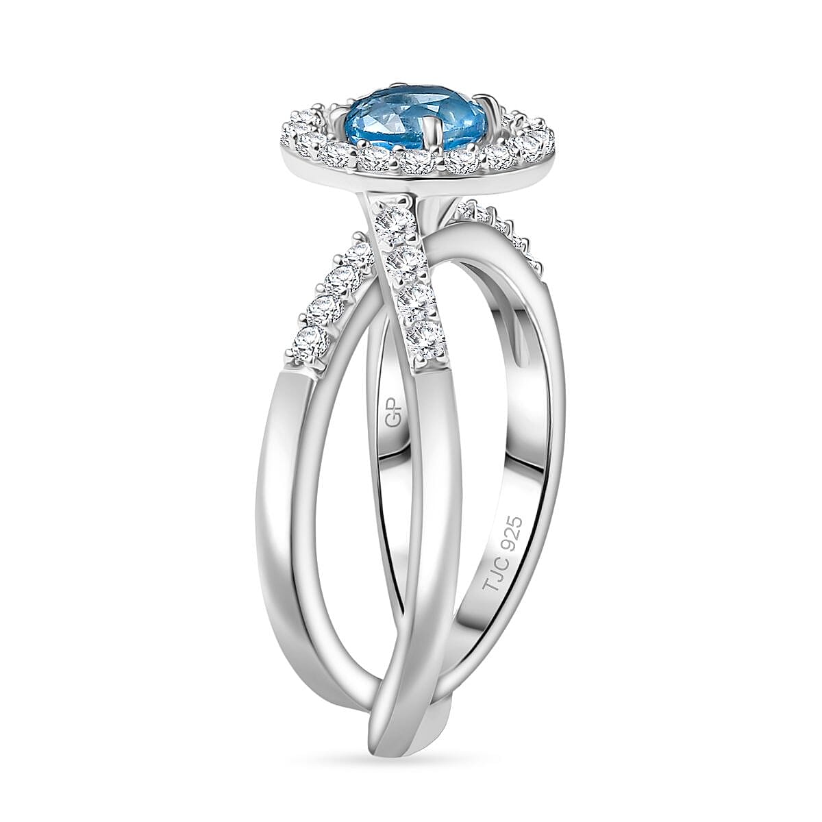 GP Royal Art Deco Collection - Set of 2 Swiss Blue Topaz, White Zircon Stackable Ring in Sterling Silver 4369693 3