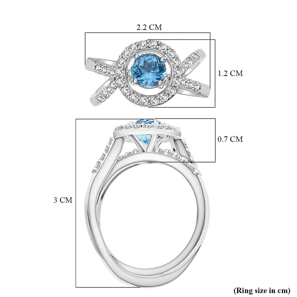 GP Royal Art Deco Collection Set of 2 - Swiss Blue Topaz White Zirco & Blue Sapphire Stackable Ring in Sterling Silver 1.73 Ct.