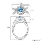GP Royal Art Deco Collection Set of 2 - Swiss Blue Topaz White Zirco & Blue Sapphire Stackable Ring in Sterling Silver 1.73 Ct.