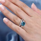 Set of 2 - Belgian Teal Fluorite & Natural Zircon Ring in Rhodium Overlay Sterling Silver 3.10 Ct, Silver Wt. 5.92 GM