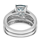 Set of 2 - Belgian Teal Fluorite & Natural Zircon Ring in Rhodium Overlay Sterling Silver 3.10 Ct, Silver Wt. 5.92 GM