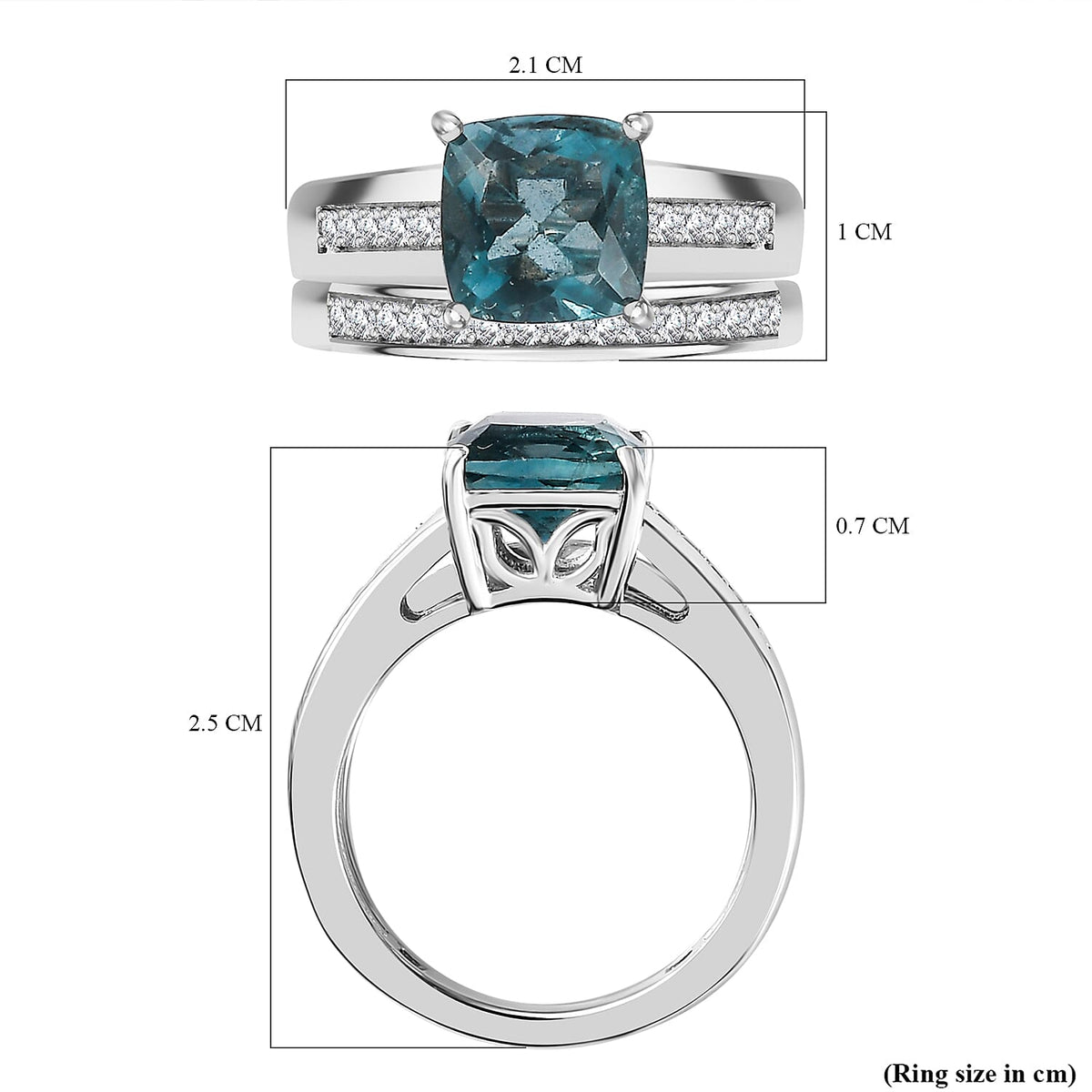Set of 2 - Belgian Teal Fluorite &amp; Natural Zircon Ring in Rhodium Overlay Sterling Silver 3.10 Ct 4285560 5
