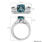 Set of 2 - Belgian Teal Fluorite & Natural Zircon Ring in Rhodium Overlay Sterling Silver 3.10 Ct, Silver Wt. 5.92 GM