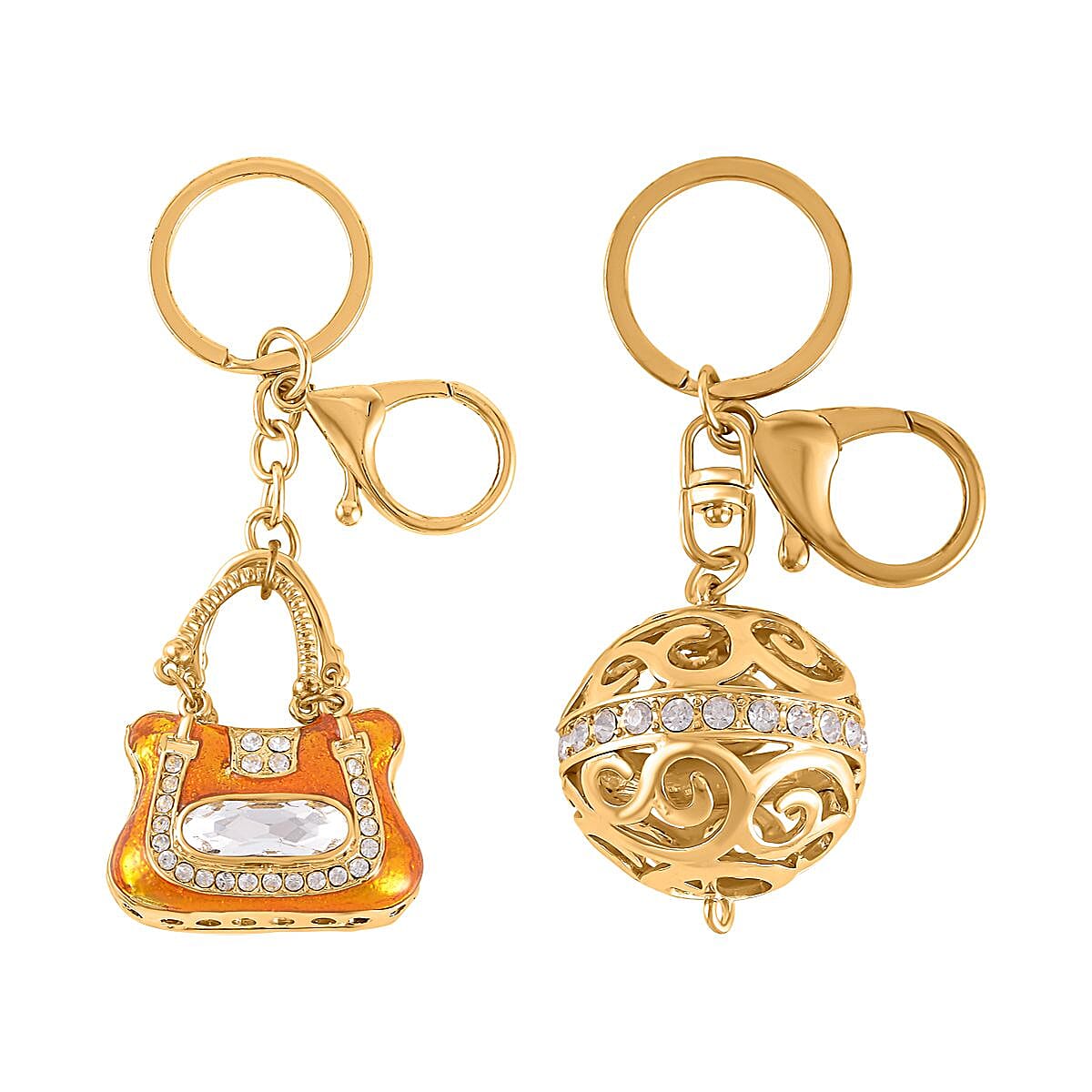 Set of 2 - White Austrian Crystal Playful Keychain in Yellow Gold Tone 4177607 0