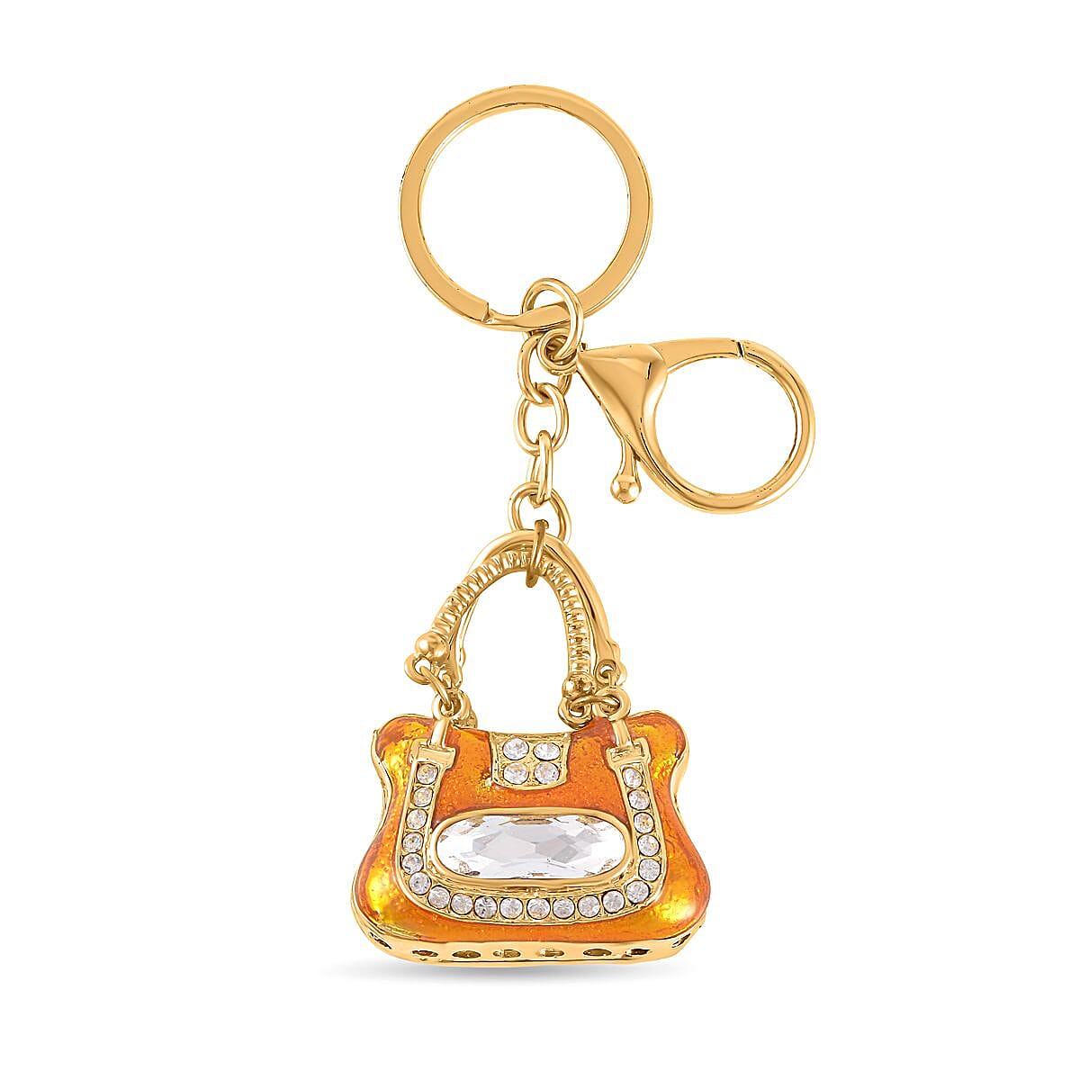 Set of 2 - White Austrian Crystal Playful Keychain in Yellow Gold Tone 4177607 3
