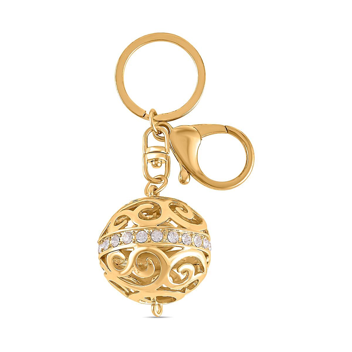 Set of 2 - White Austrian Crystal Playful Keychain in Yellow Gold Tone 4177607 6