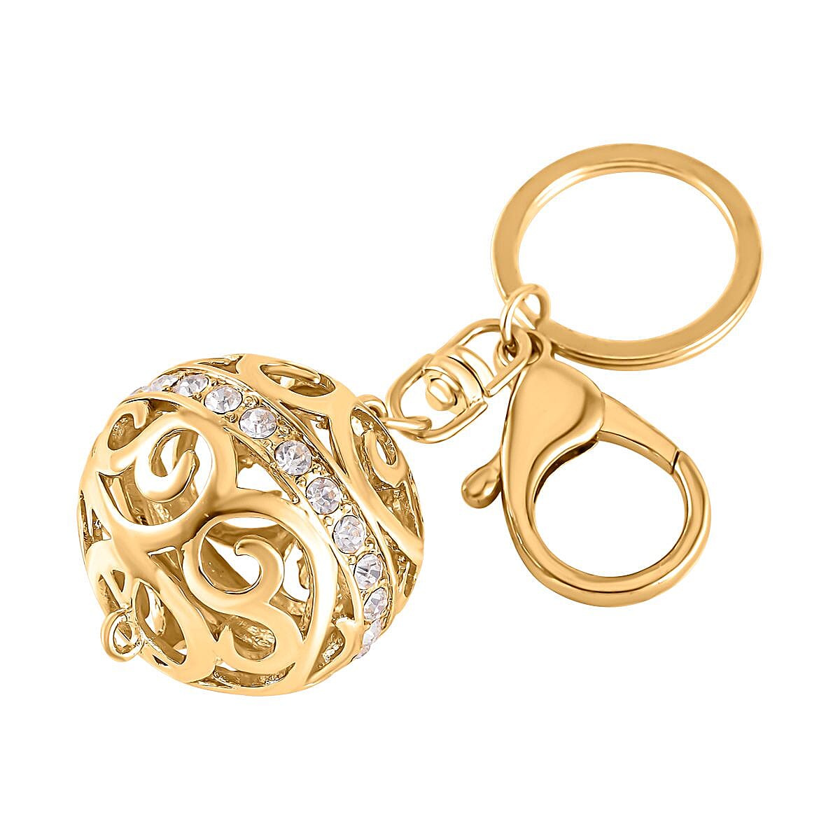 Set of 2 - White Austrian Crystal Playful Keychain in Yellow Gold Tone 4177607 7