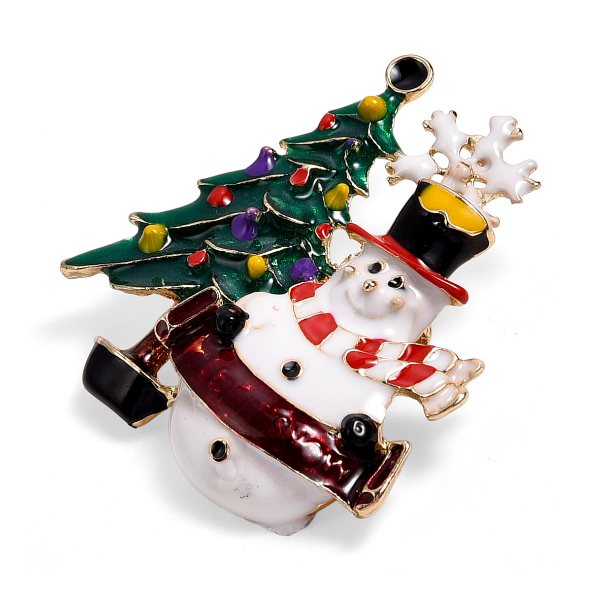 Set of 2 - White &amp; Black Crystal Christmas Celebrations Brooch in Yellow Gold Tone with Enameled V32590040 5