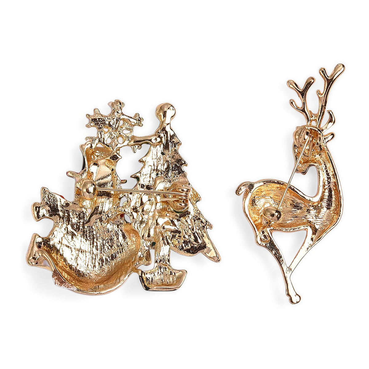 Set of 2 - White &amp; Black Crystal Christmas Celebrations Brooch in Yellow Gold Tone with Enameled V32590040 7