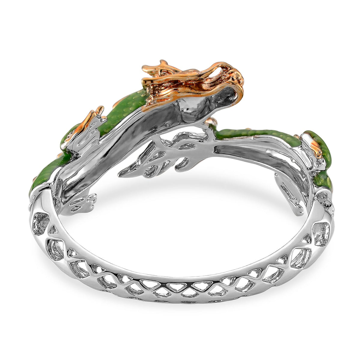 Set of 2 - White Crystal Dragon Enamelled Bangle &amp; Push Back Earrings in Silver &amp; Yellow Gold Tone 4465004 6