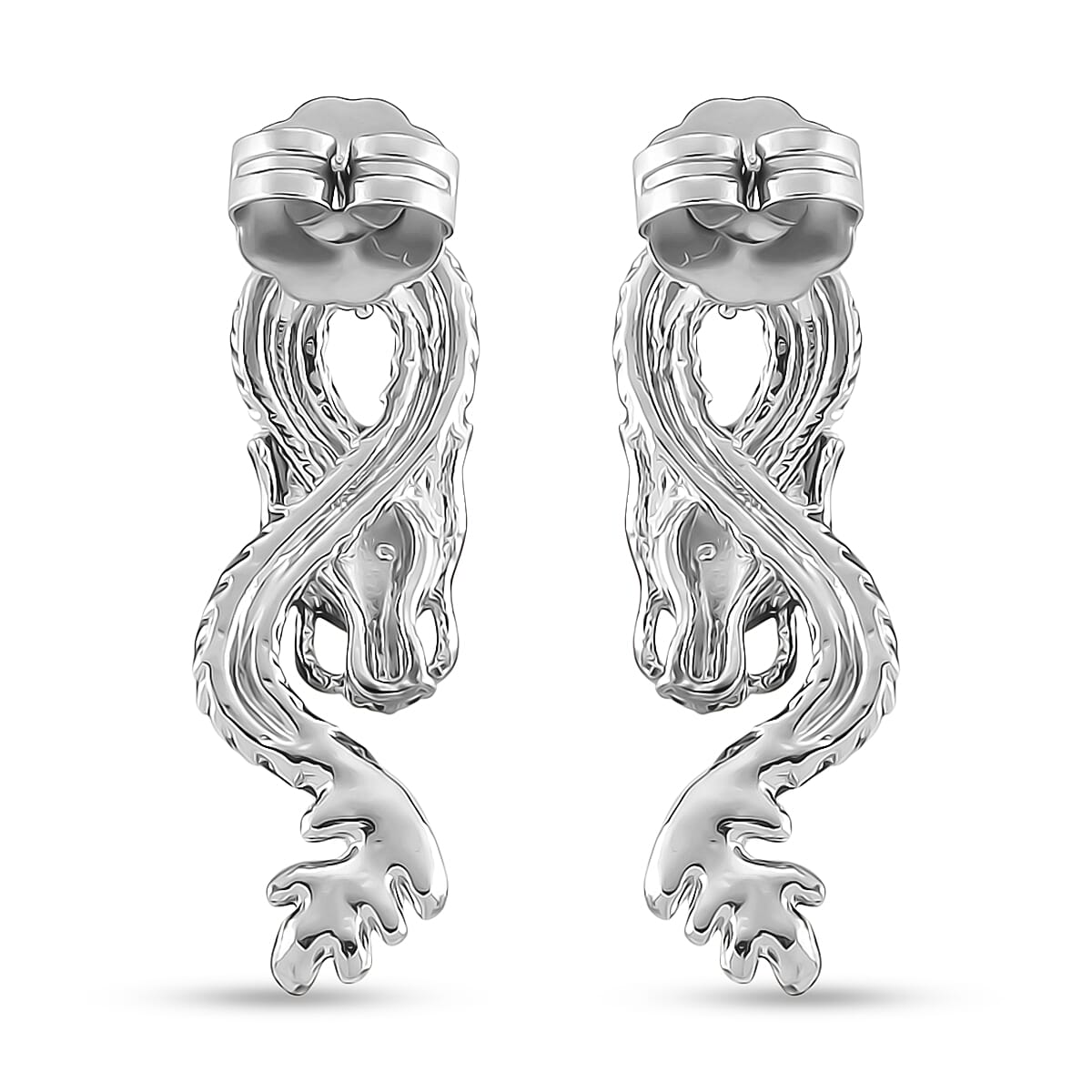 Set of 2 - White Crystal Dragon Enamelled Bangle &amp; Push Back Earrings in Silver &amp; Yellow Gold Tone 4465004 8