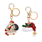 Set of 2 - Multi Colour Santa & Christmas Hat Crystal Keychain in Yellow Gold Plated