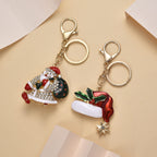 Set of 2 - Multi Colour Santa & Christmas Hat Crystal Keychain in Yellow Gold Plated