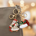 Set of 2 - Multi Colour Santa & Christmas Hat Crystal Keychain in Yellow Gold Plated