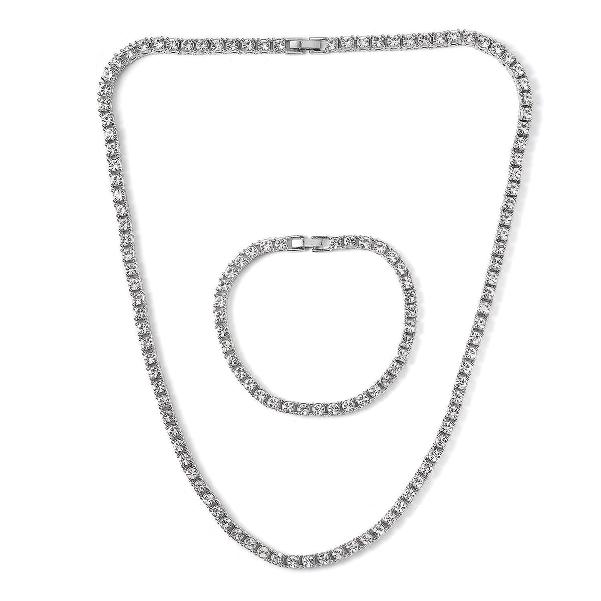 Set of 2 - White Crystal Tennis Necklace (Size - 20) &amp; Bracelet (Size - 7.5) in Silver Tone V32516665 0