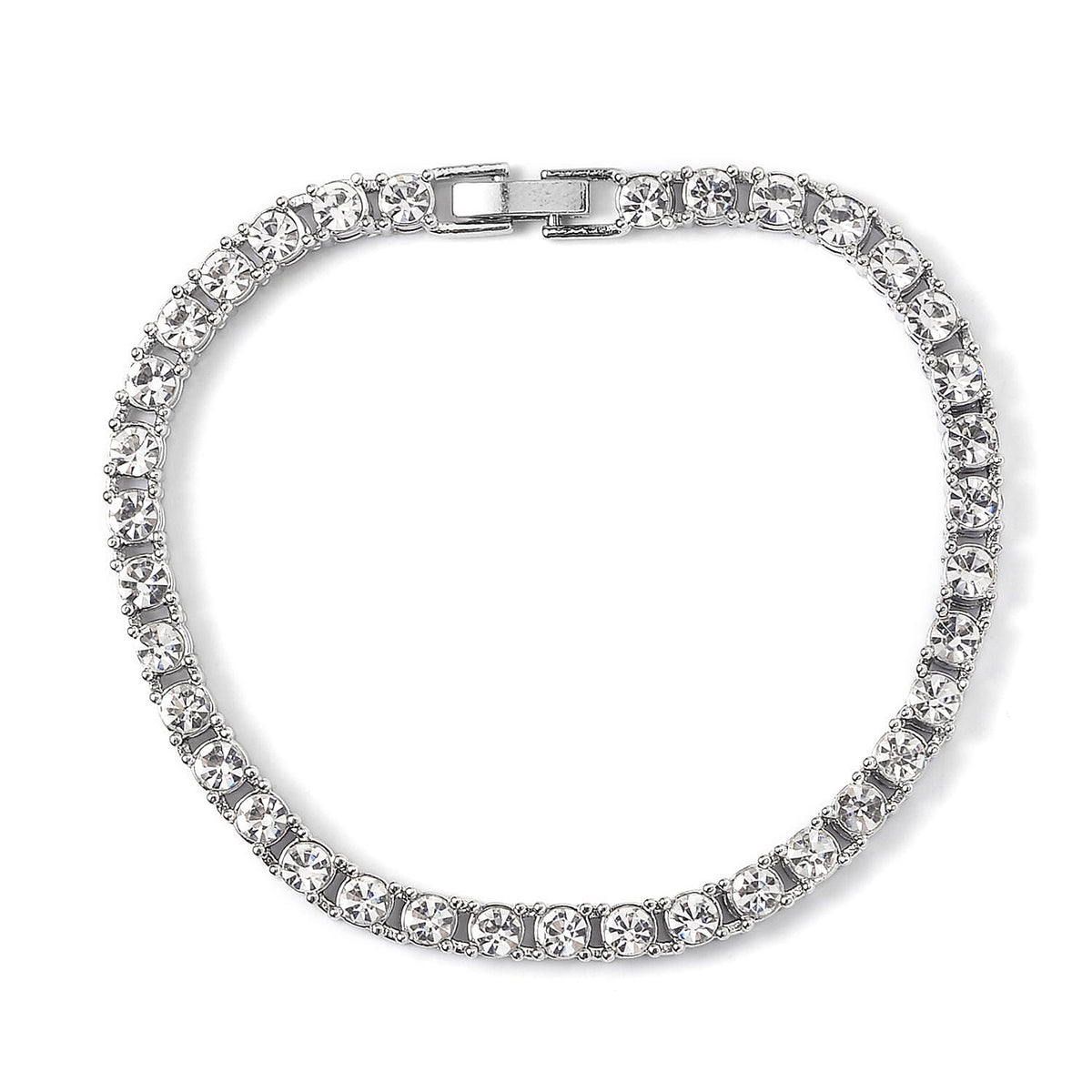 Set of 2 - White Crystal Tennis Necklace (Size - 20) &amp; Bracelet (Size - 7.5) in Silver Tone V32516665 6