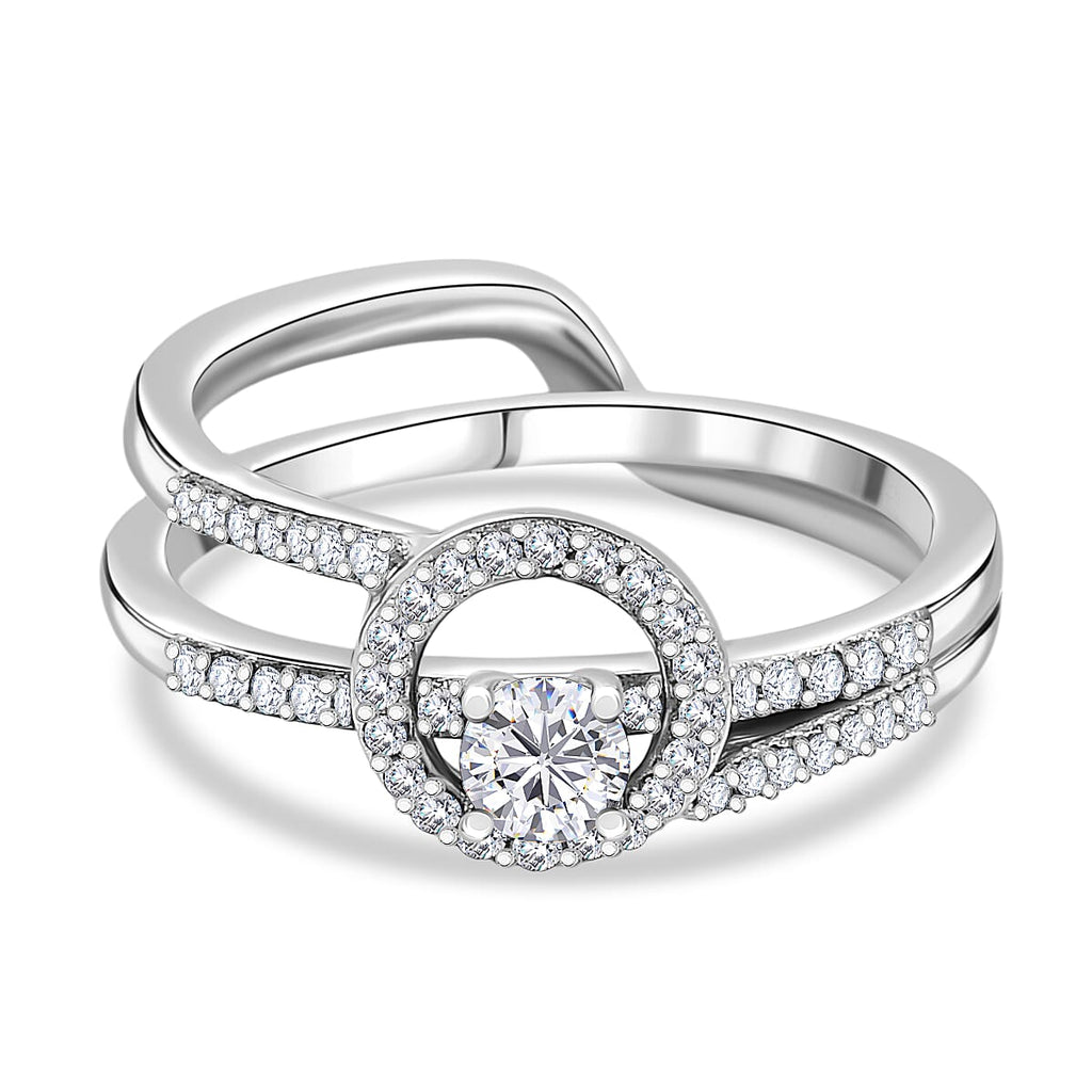 Set of 2 - White Diamond Ring in Rhodium Overlay Sterling Silver