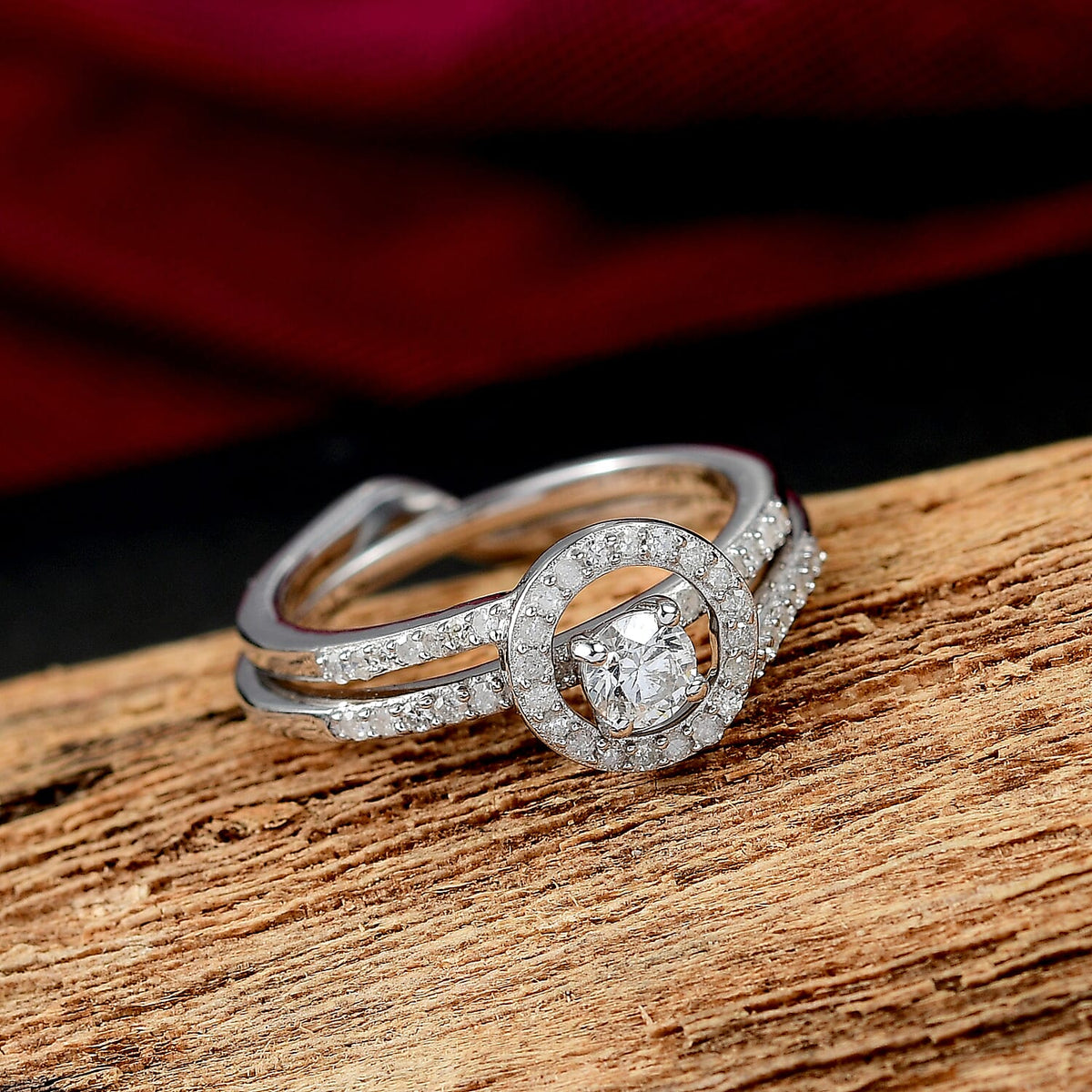 Set of 2 - White Diamond Ring in Rhodium Overlay Sterling Silver V32532555 2