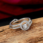Set of 2 - White Diamond Ring in Rhodium Overlay Sterling Silver