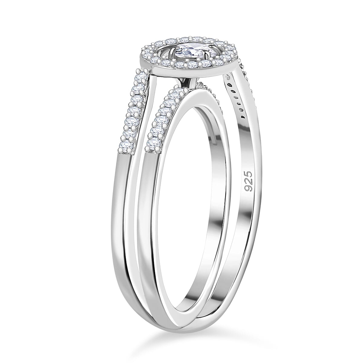 Set of 2 - White Diamond Ring in Rhodium Overlay Sterling Silver V32532555 4