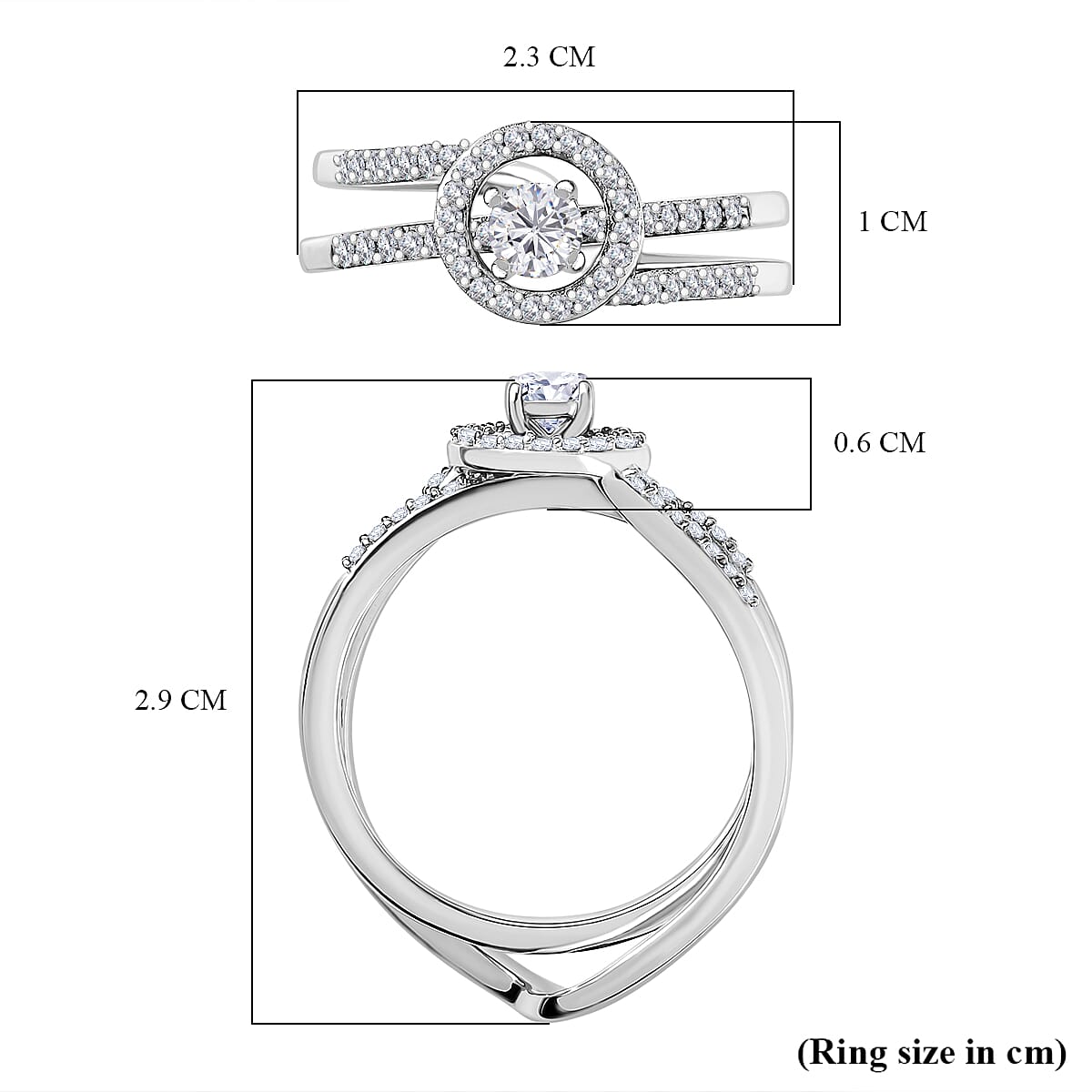 Set of 2 - White Diamond Ring in Rhodium Overlay Sterling Silver V32532555 6