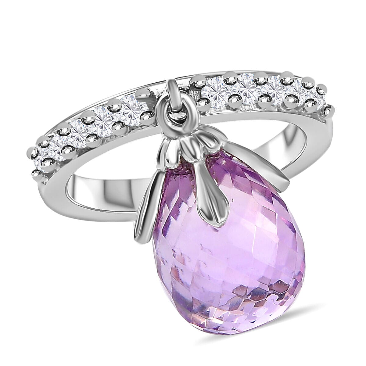 GP - Set of 2 -  White Pearl, Pink Amethyst and Cambodian Zircon Ring in Platinum Overlay Sterling Silver 4136649 3
