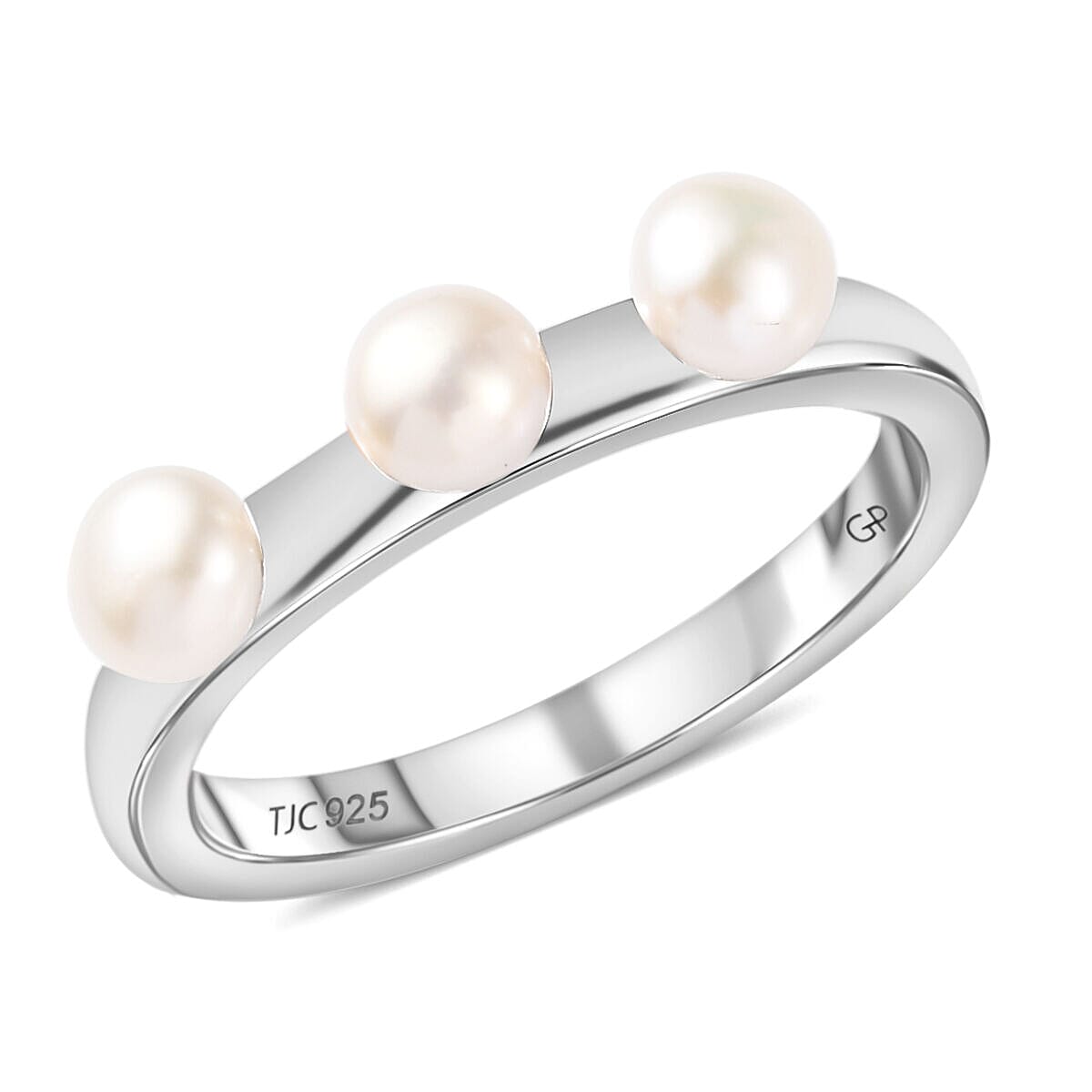GP - Set of 2 -  White Pearl, Pink Amethyst and Cambodian Zircon Ring in Platinum Overlay Sterling Silver 4136649 4