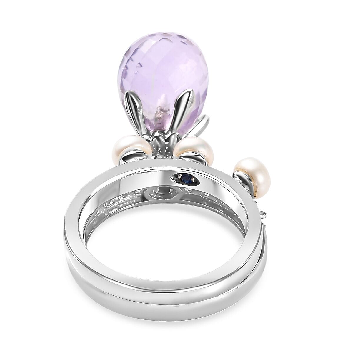 GP - Set of 2 -  White Pearl, Pink Amethyst and Cambodian Zircon Ring in Platinum Overlay Sterling Silver 4136649 6