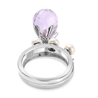GP- Set of 2 - Pink Amethyst, White Pearl and Natural Zircon Ring in Platinum Overlay Sterling Silver 9.83 Ct, Silver Wt. 9.00 Gms