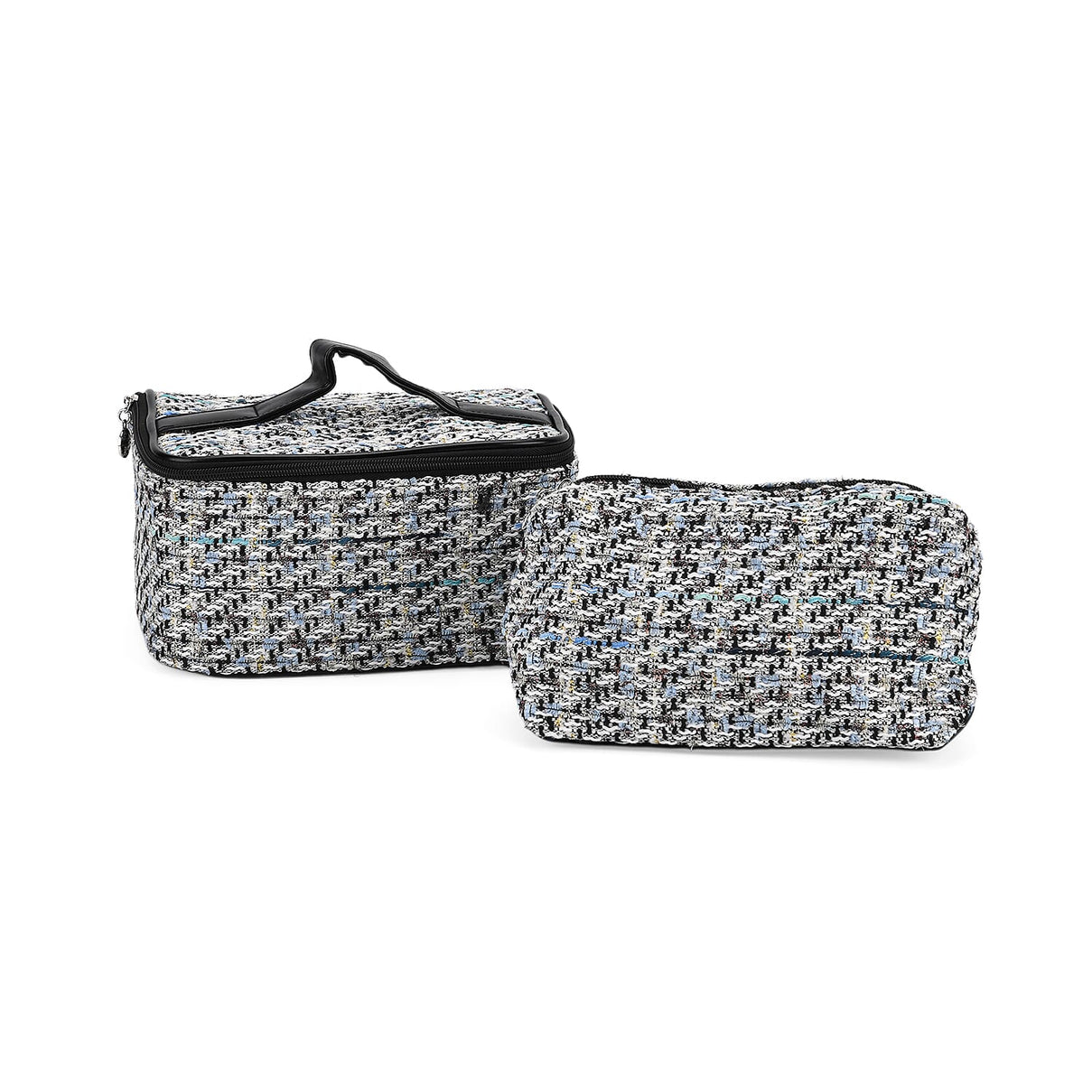 Set of 2 Woven Pattern Cosmetic Makeup Bags - White &amp; Black 8197749 0
