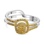 Set of 2 - Yellow Diamond Band Ring in Rhodium Overlay Sterling Silver
