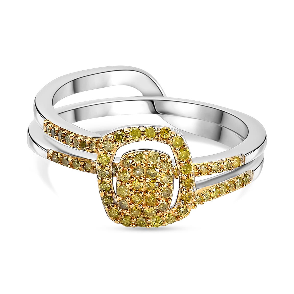 Set of 2 - Yellow Diamond Band Ring in Rhodium Overlay Sterling Silver 4324585 0