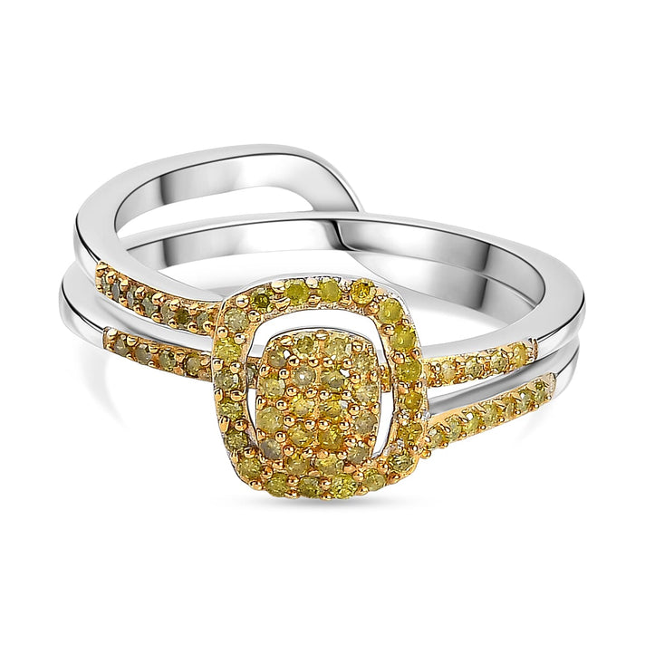 Set of 2 - Blue Diamond Band Ring in Rhodium Overlay Sterling Silver 4324558 1