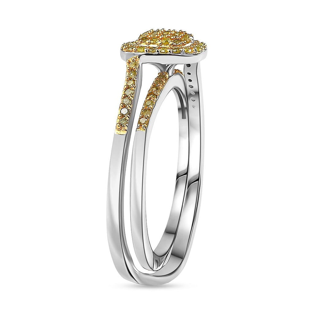 Set of 2 - Yellow Diamond Band Ring in Rhodium Overlay Sterling Silver