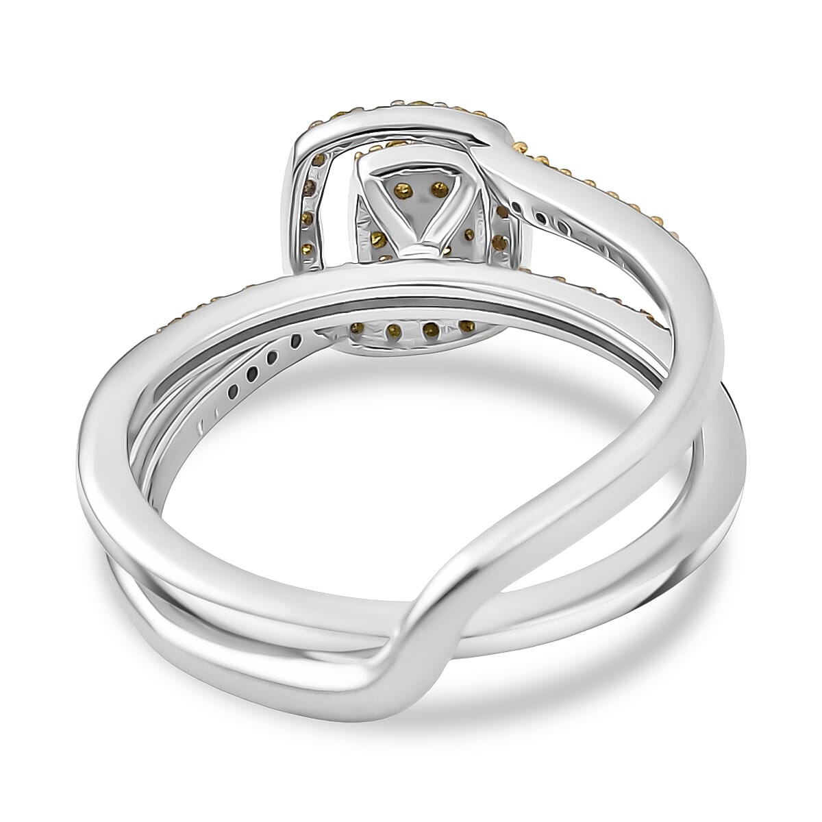 Set of 2 - Yellow Diamond Band Ring in Rhodium Overlay Sterling Silver 4324585 5