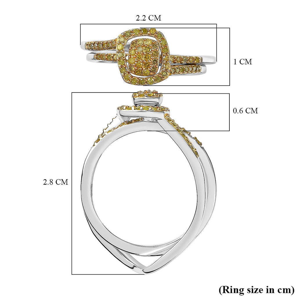 Set of 2 - Yellow Diamond Band Ring in Rhodium Overlay Sterling Silver