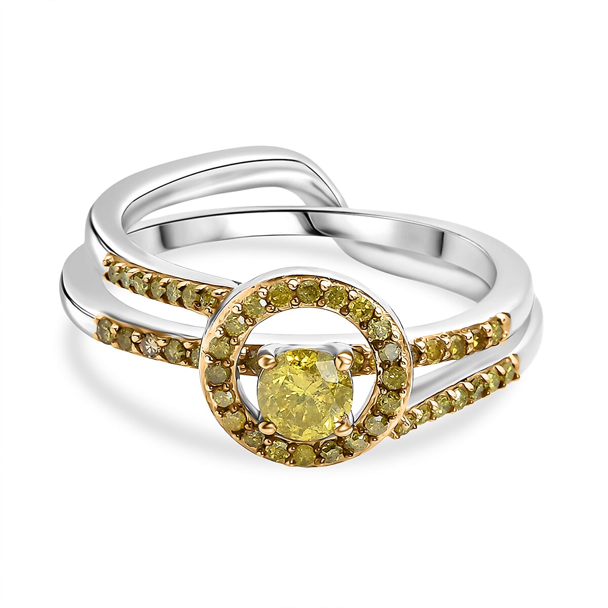 Set of 2 - Yellow Diamond Ring in Rhodium Overlay Sterling Silver 4324887 0