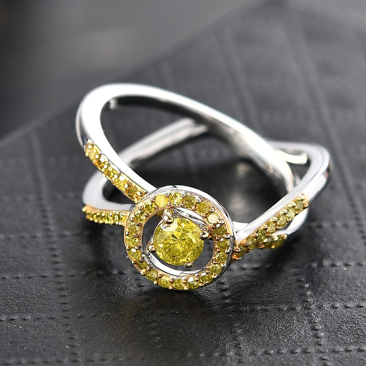 Set of 2 - Yellow Diamond Ring in Rhodium Overlay Sterling Silver 4324887 2