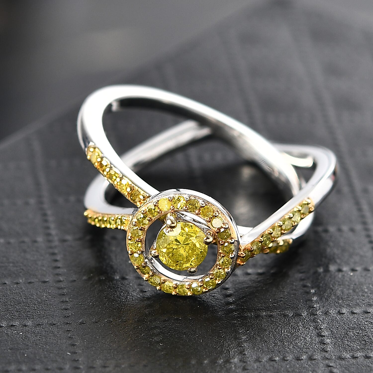 Set of 2 - Yellow Diamond Ring in Rhodium Overlay Sterling Silver 4324887 2