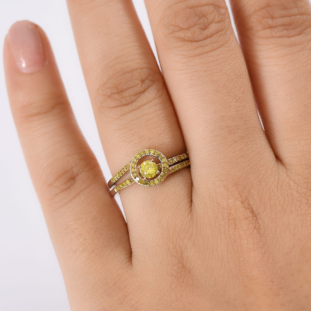 Set of 2 - Yellow Diamond Ring in Rhodium Overlay Sterling Silver 4324887 3