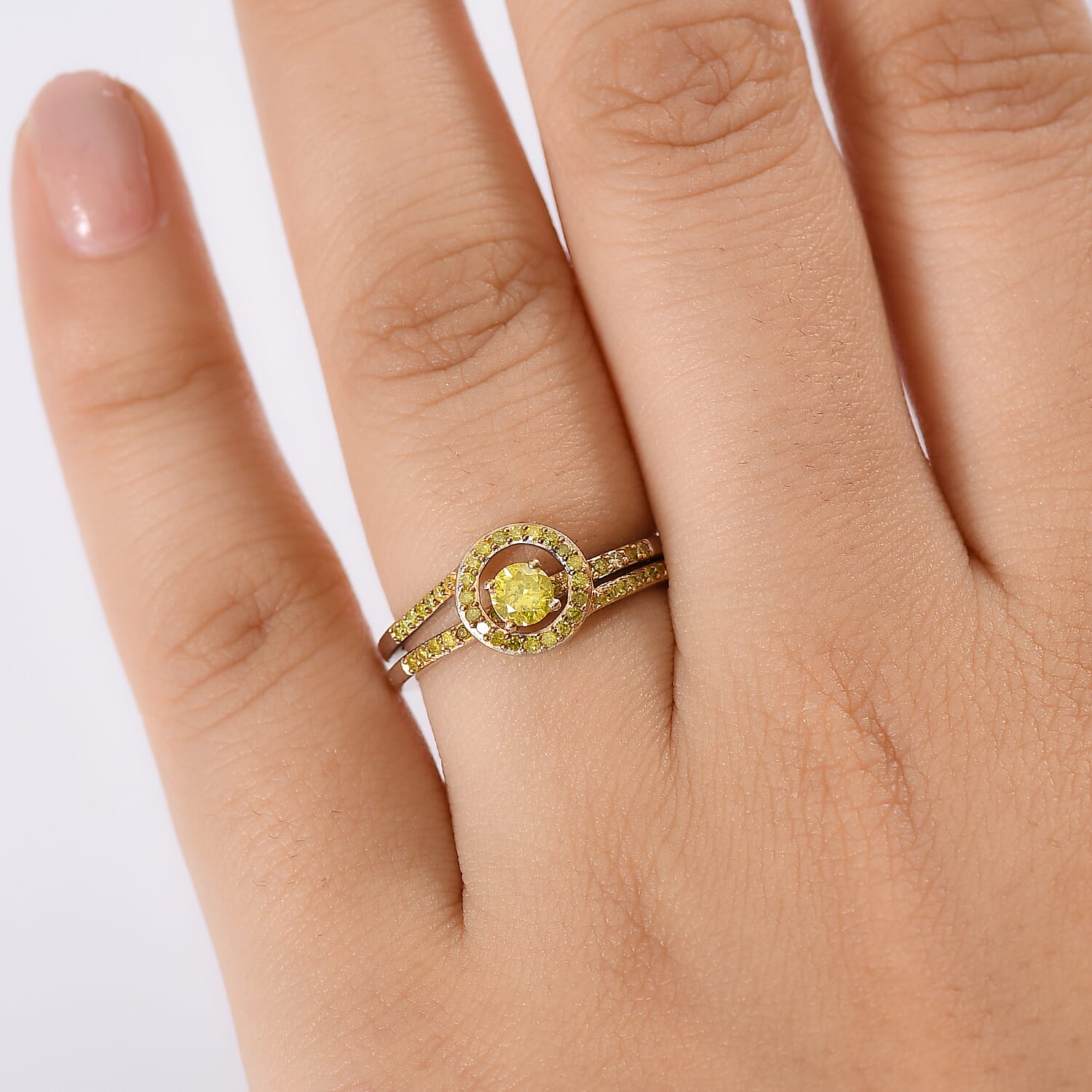 Set of 2 - Yellow Diamond Ring in Rhodium Overlay Sterling Silver 4324887 3