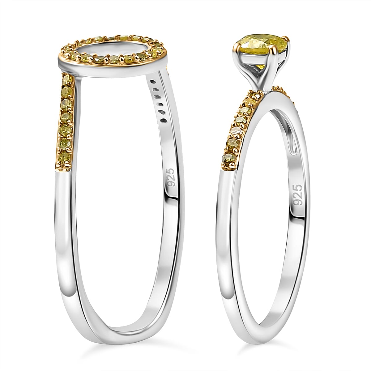 Set of 2 - Yellow Diamond Ring in Rhodium Overlay Sterling Silver 4324887 4