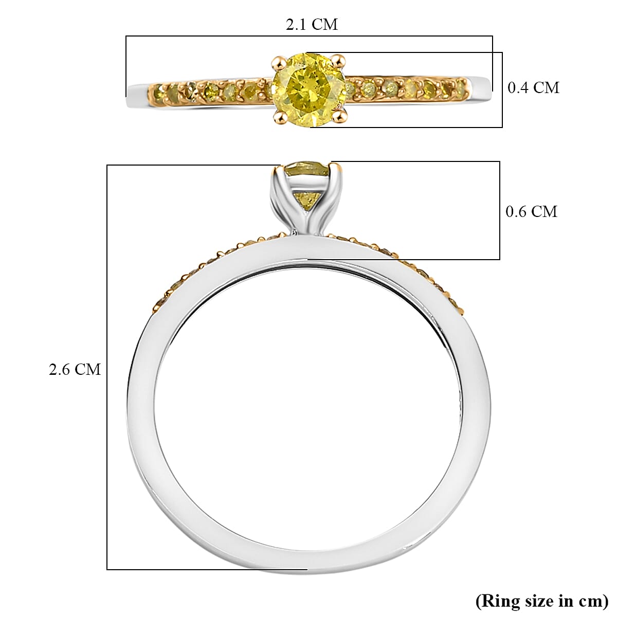 Set of 2 - Yellow Diamond Ring in Rhodium Overlay Sterling Silver 4324887 6