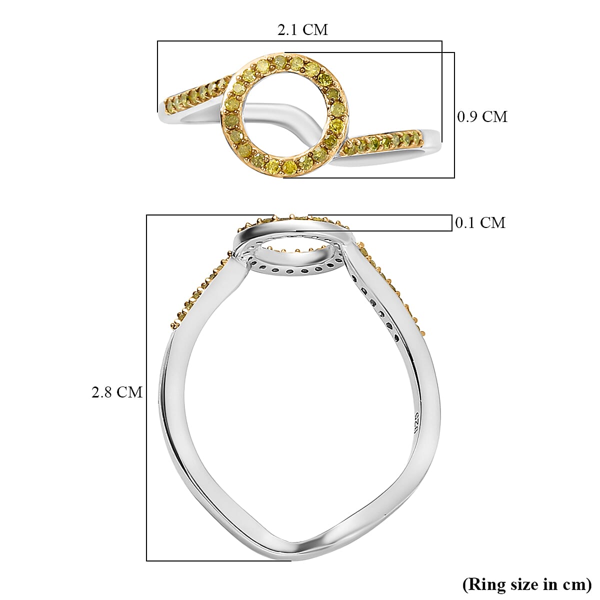 Set of 2 - Yellow Diamond Ring in Rhodium Overlay Sterling Silver 4324887 7