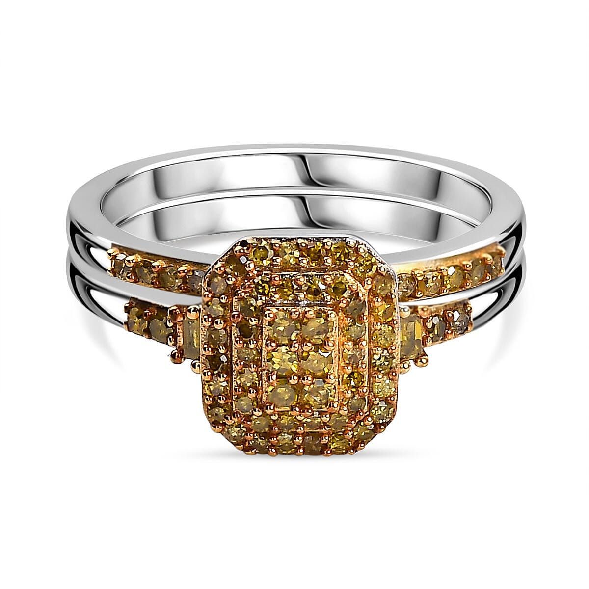 Set of 2 Yellow Diamond Stackable Ring in Rhodium Overlay Sterling Silver 0.50 Ct. 4324601 0