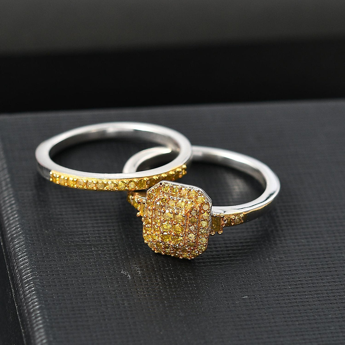 Set of 2 Yellow Diamond Stackable Ring in Rhodium Overlay Sterling Silver 0.50 Ct. 4324601 3