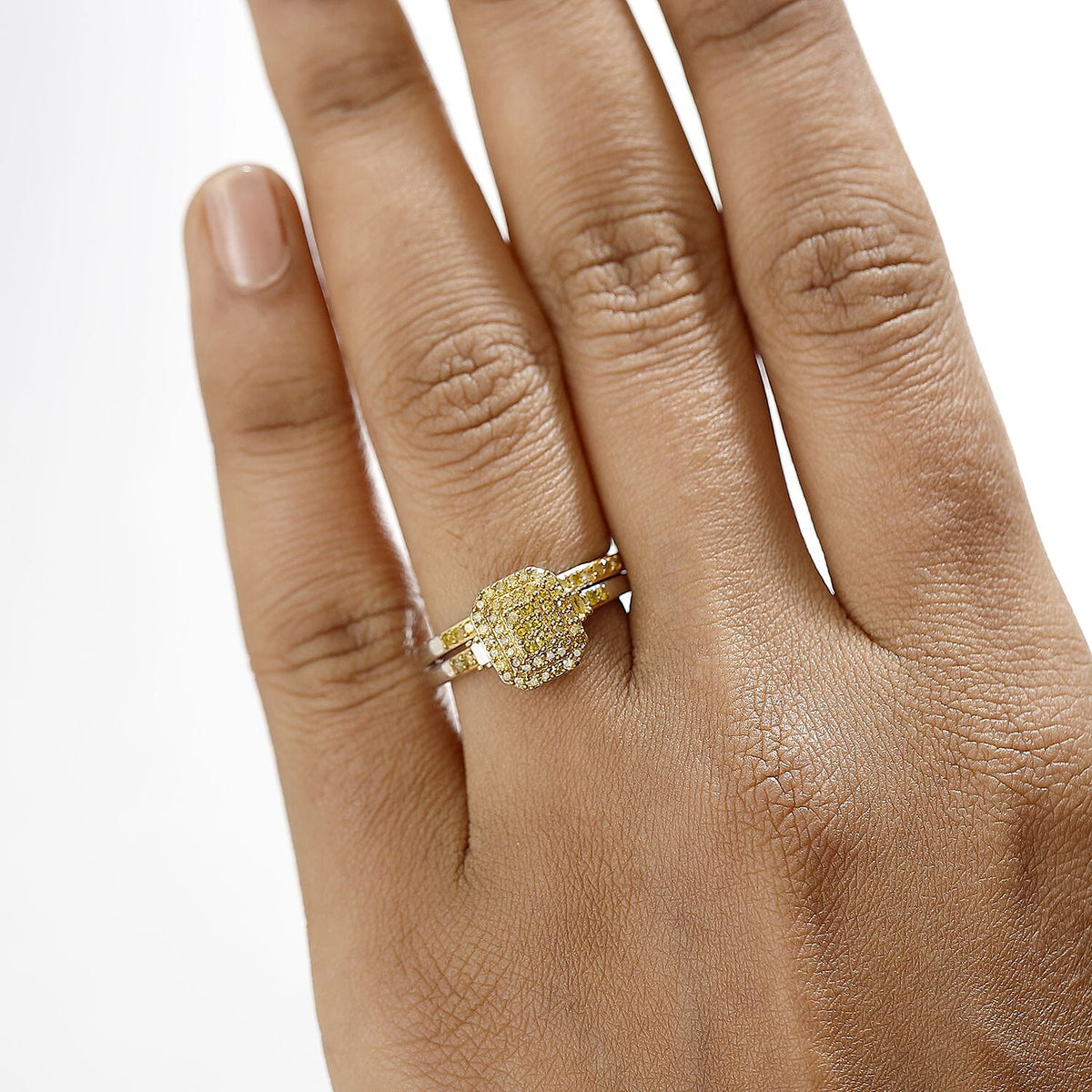 Set of 2 Yellow Diamond Stackable Ring in Rhodium Overlay Sterling Silver 0.50 Ct. 4324601 5